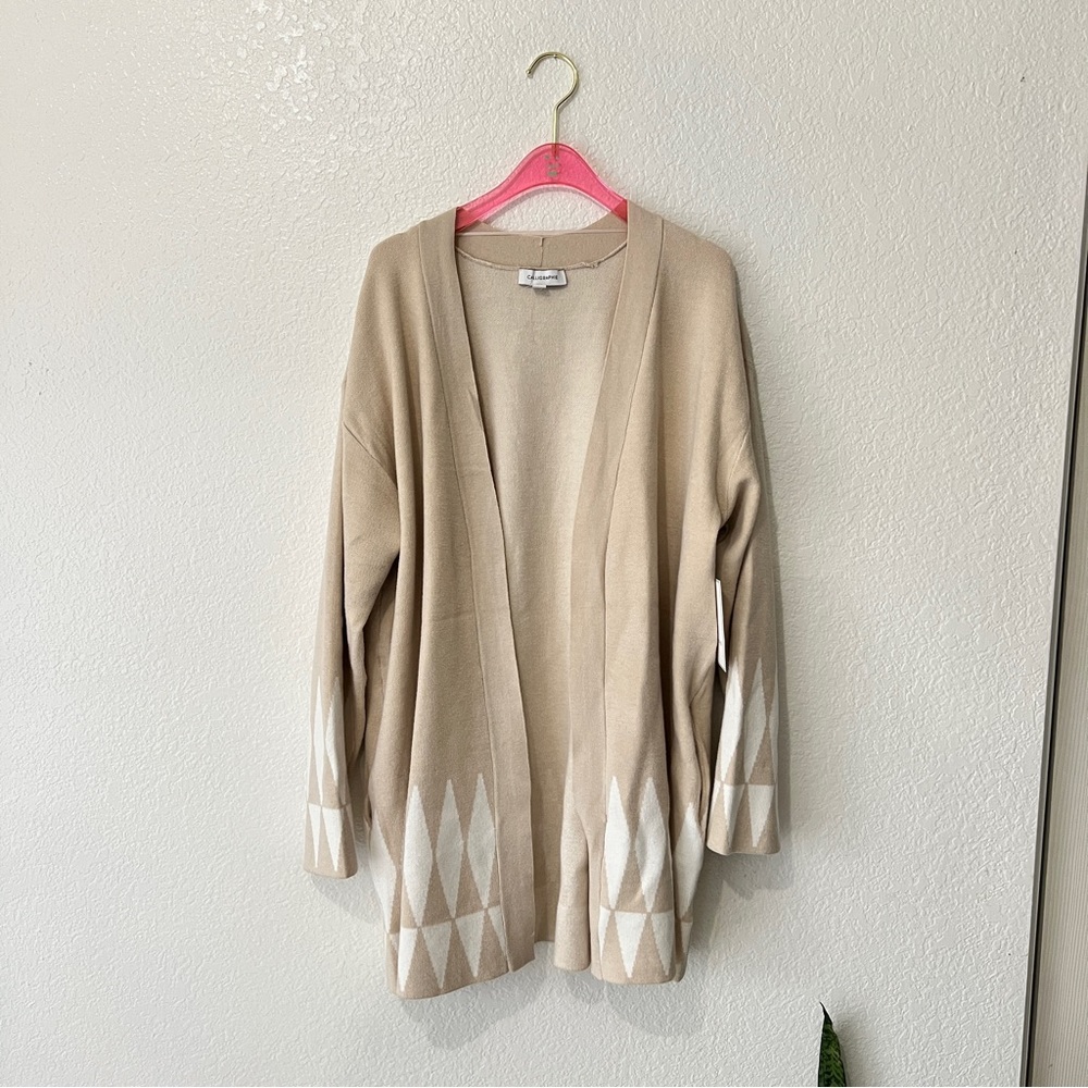 NWT Calligraphie Women's Open Duster Cream Cardigan Size XL
